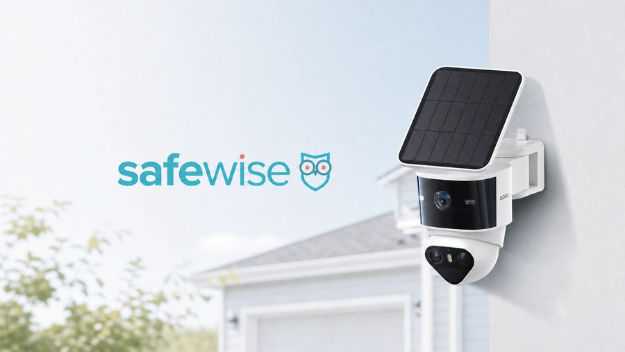 aosu SolarCam T2 Pro dual-lens security camera with a detachable solar panel