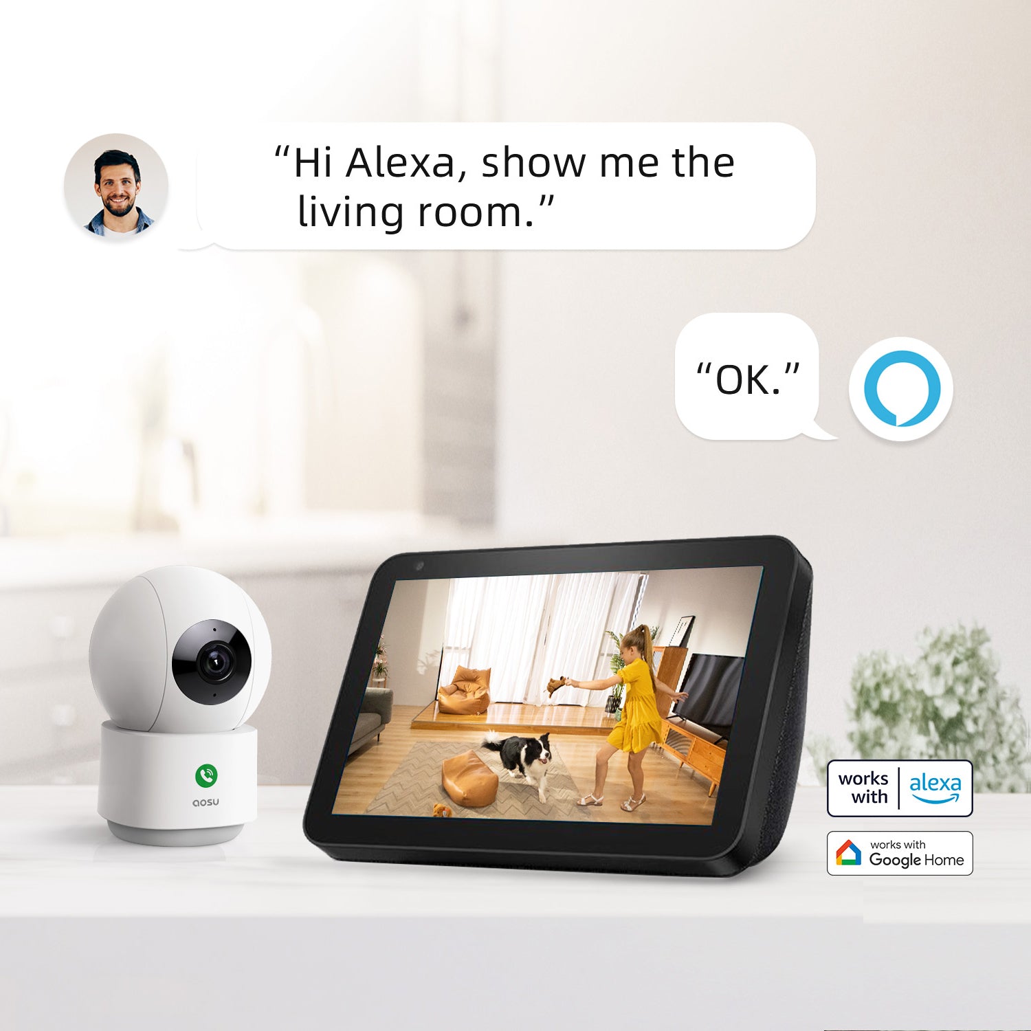 IndoorCam P1 Pro works with Alexa & Google Home