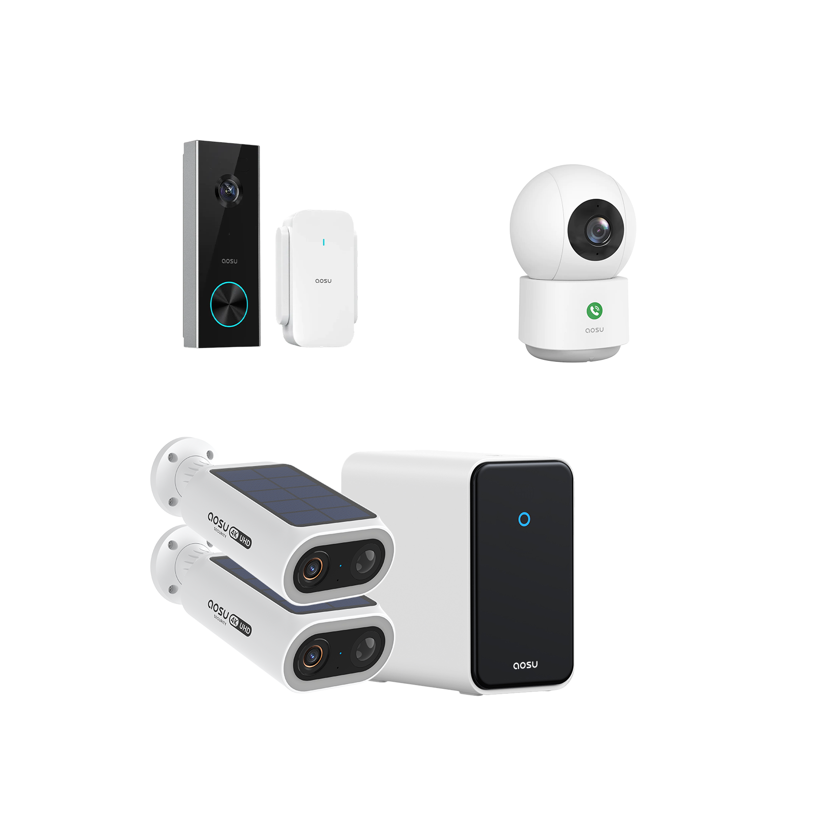 4K SolarCam P1 Max with aosuCortex System + Video Doorbell Pro + IndoorCam P1 Pro