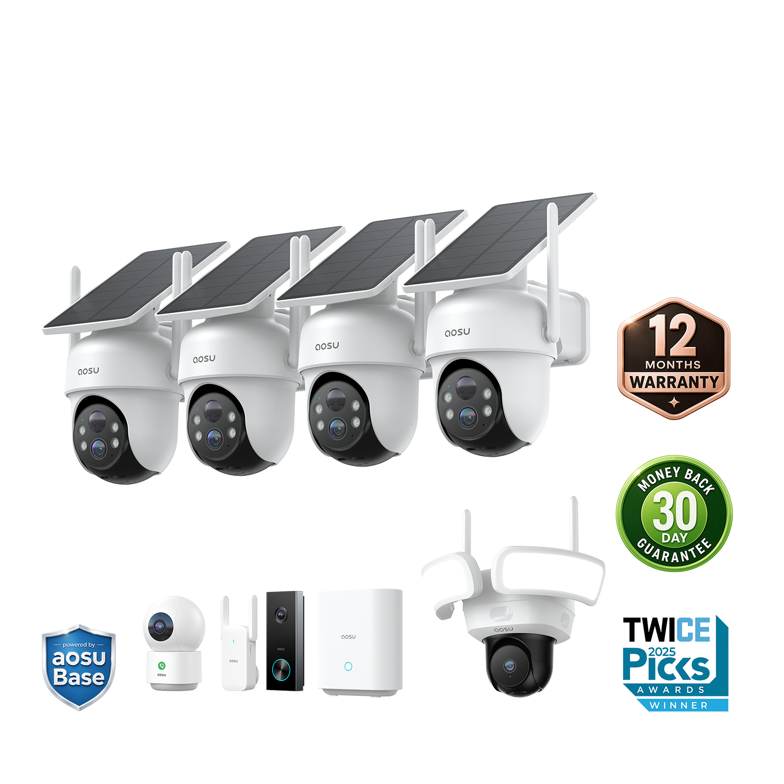 aosu Security SolarCam D1 Classic Kit Video Doorbell Pro Floodlight Cam Pro IndoorCam P1 Pro 5