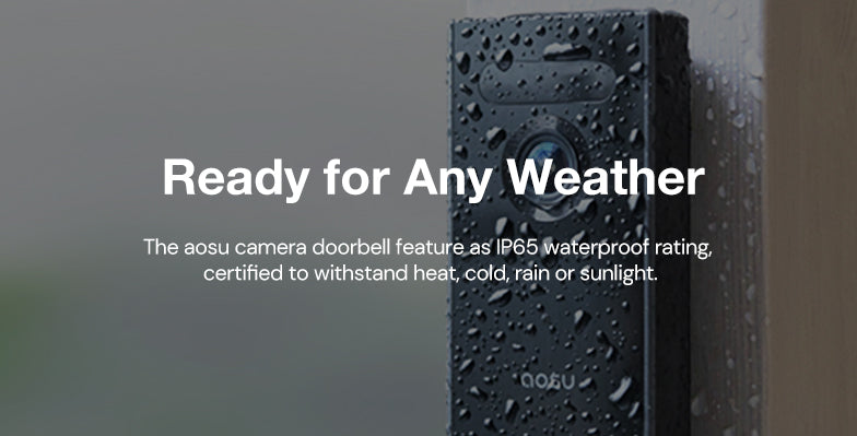 The aosu camera doorbell feature as IP65 waterproof rating, certified to withstand heat, cold, rain or sunlight