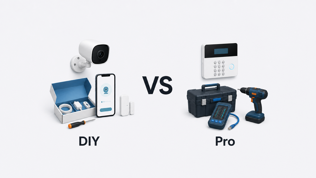 DIY home security camera kit compared with professional home security installation equipment
