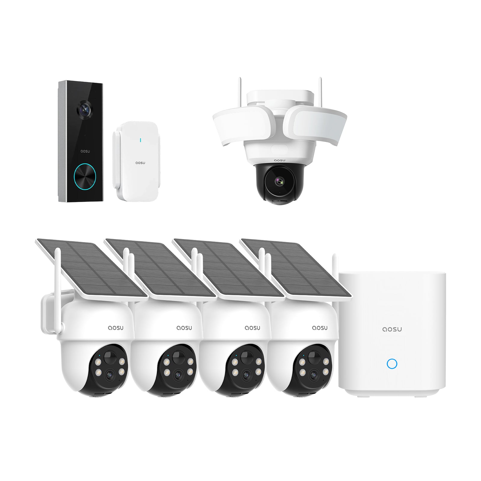 4-Cam Kit + Doorbell + Floodlight Cam Pro