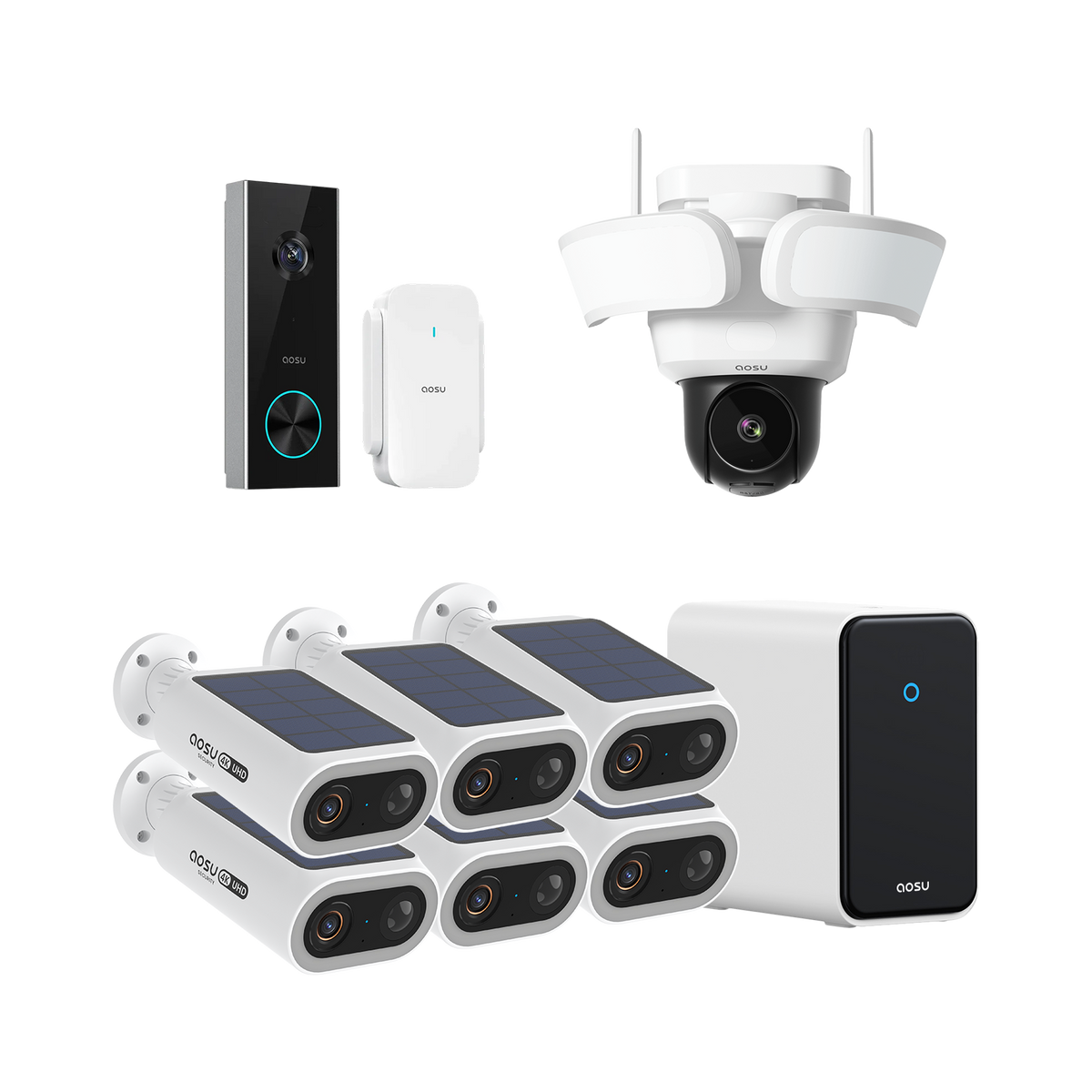 4K SolarCam P1 Max with aosuCortex System + Video Doorbell Pro + Flood 4K SolarCam P1 Max with aosuCortex System + Video Doorbell Pro + Flood