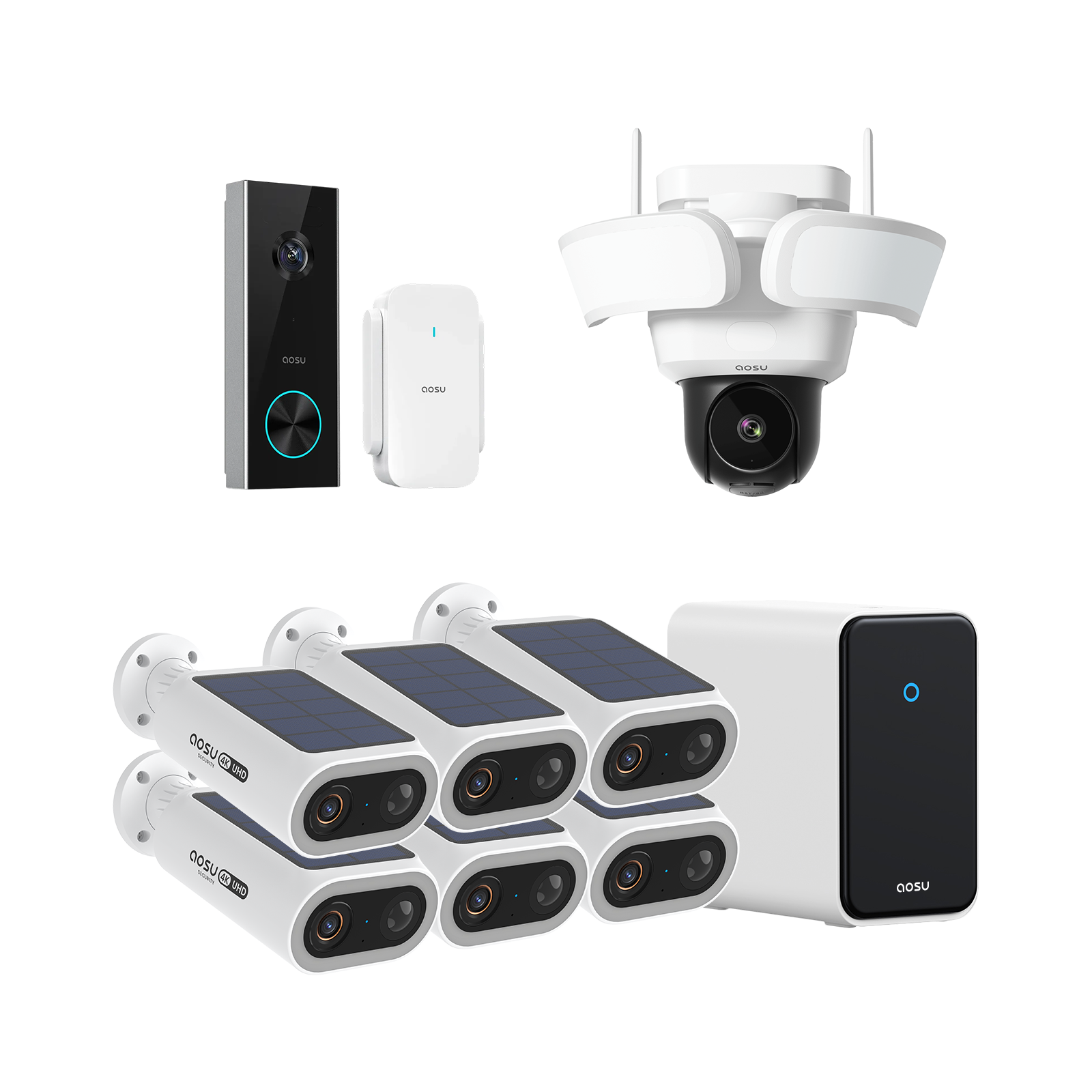 4K SolarCam P1 Max with aosuCortex System + Video Doorbell Pro + Floodlight Cam Pro
