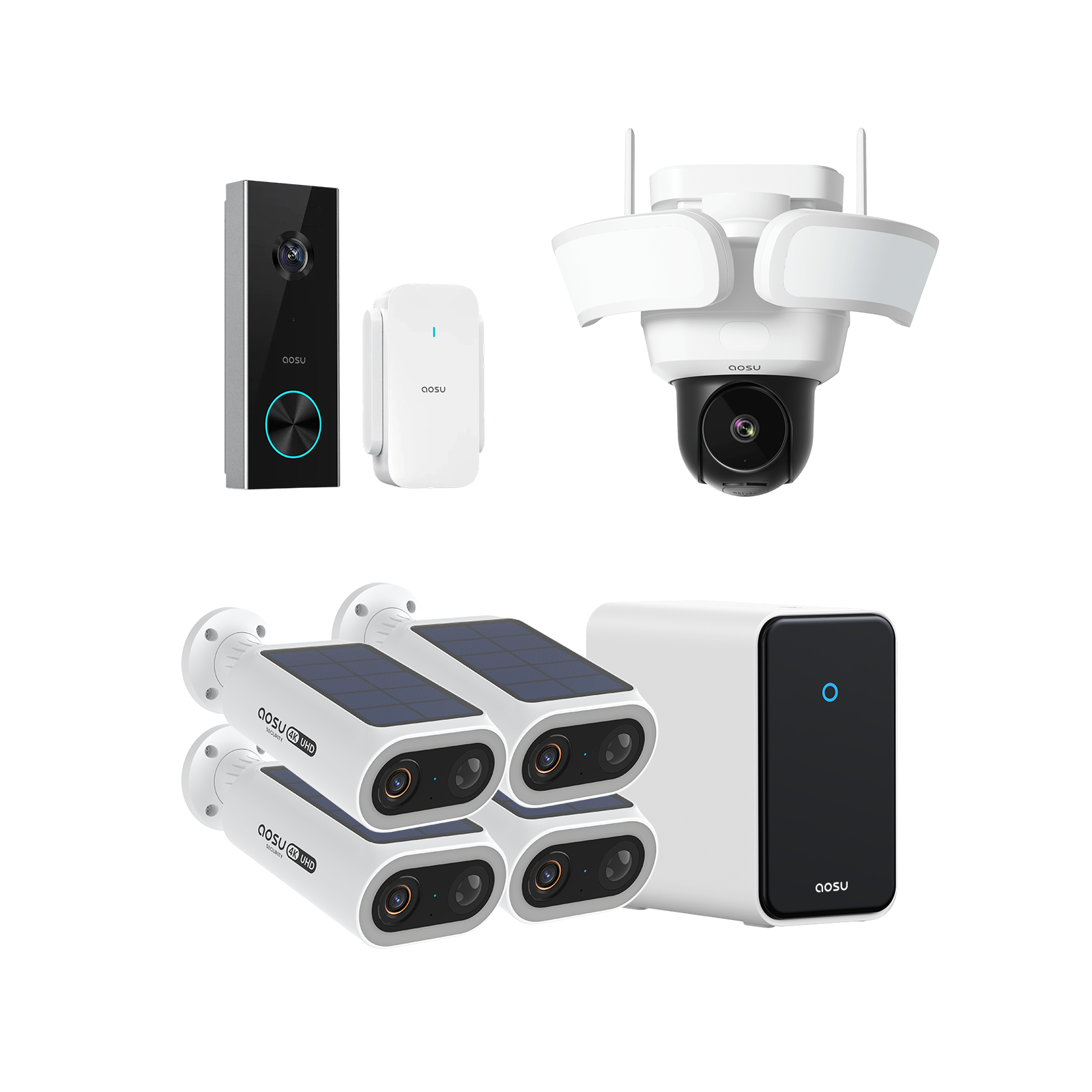 4K SolarCam P1 Max with aosuCortex System + Video Doorbell Pro + Floodlight Cam Pro