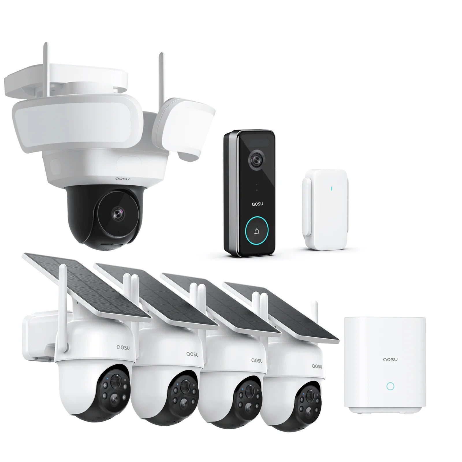 4-Cam Kit + Doorbell + Floodlight Cam Pro