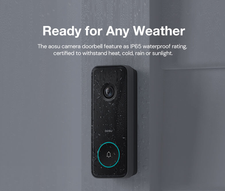 The aosu camera doorbell feature as IP65 waterproof rating, certified to withstand heat, cold, rain or sunlight